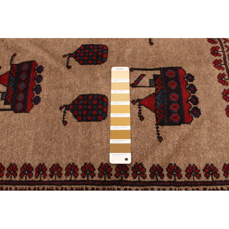 Tapis décoratif de laine brun clair en laine de conception unique 6 pi 7 po x 9 pi 6 po Catarcio noué à la main