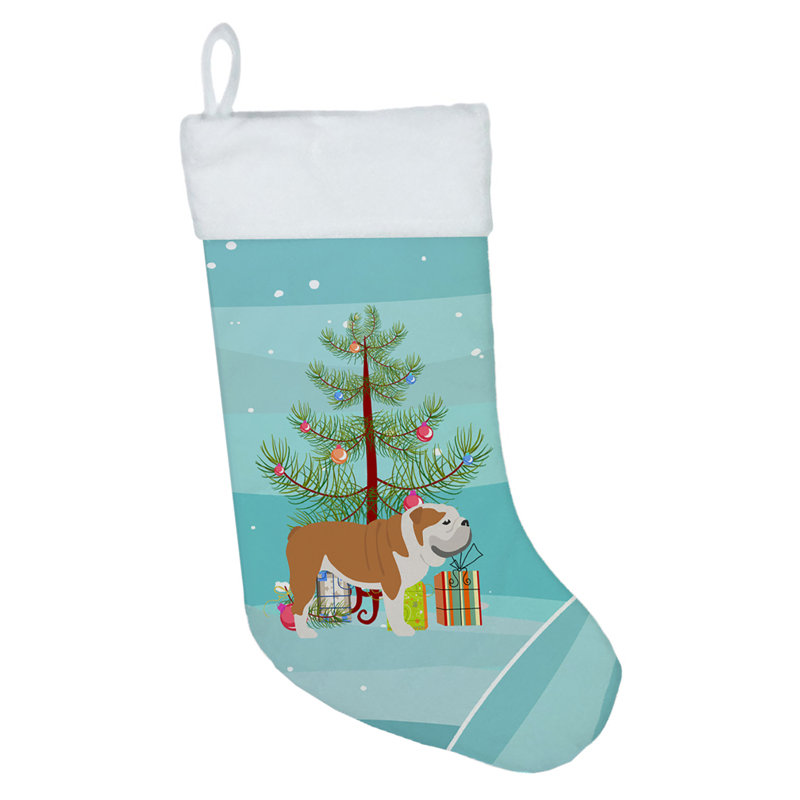 Chaussette de noël joyeux de noël, Bouledogue anglais brun clair
