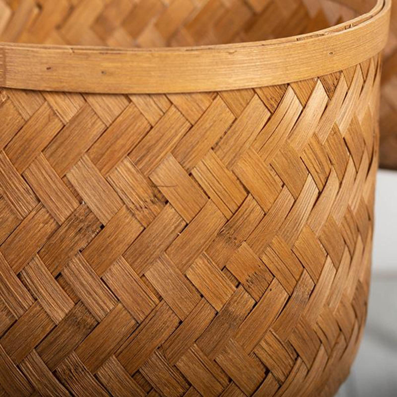 Ensemble de 3 pieds pour plante en bambou blanc délavé sur pieds en bois, Brun