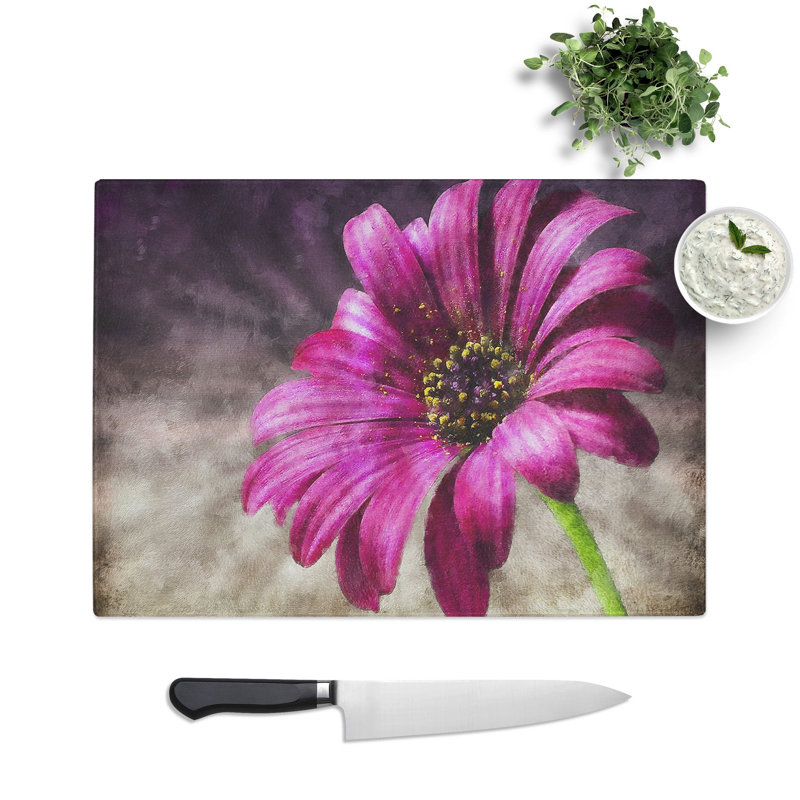 Tempered Glass Purple Daisy Chopping Board, 20 cm x 28.5 cm