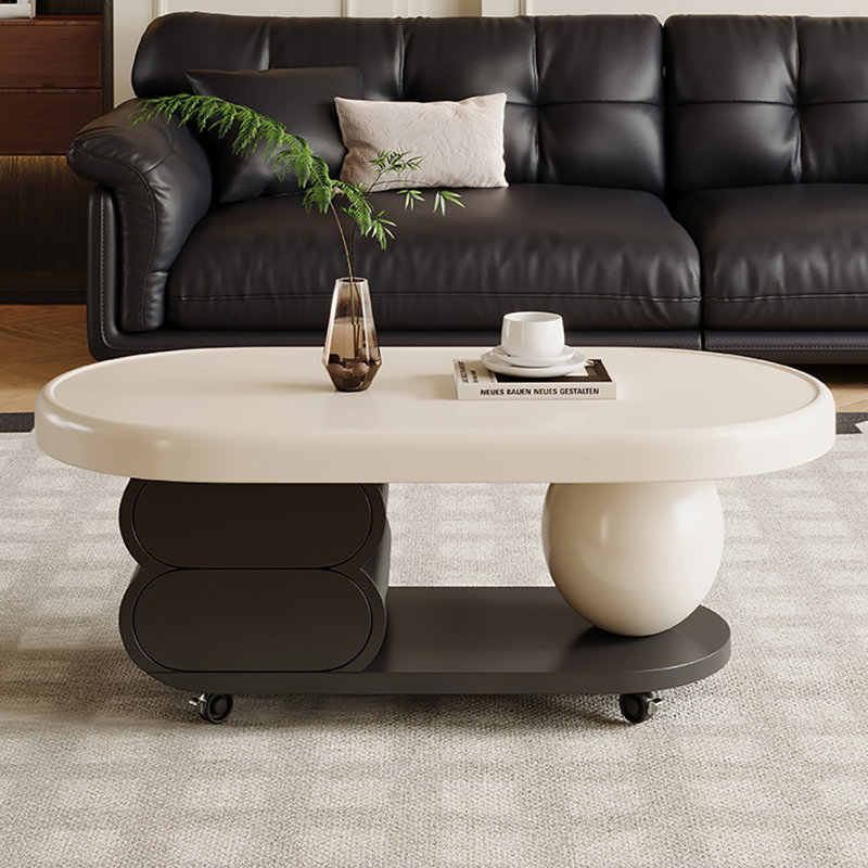 Table basse mobile de style crème, H 18,5 po x L 43,3 po x l 23,6 po, Blanc, Noir