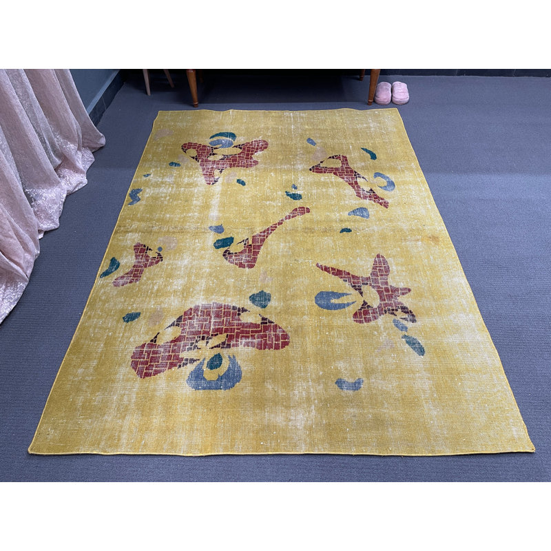 Tapis jaune moderne en laine abstrait 59,1 x 83,1 po