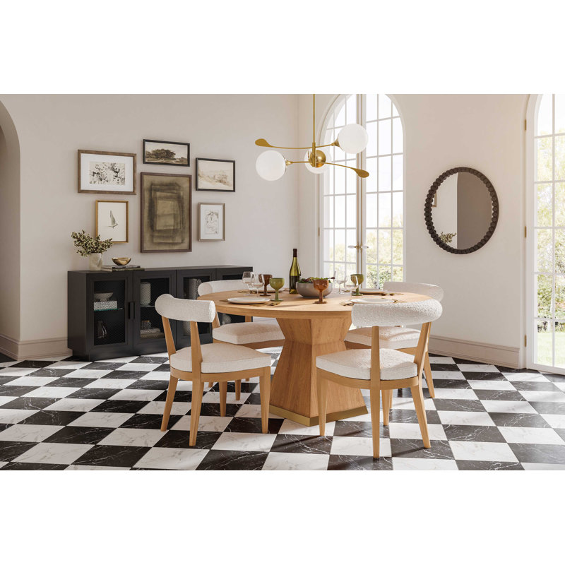 Natural Wood Round Dining Table with Geometric Base