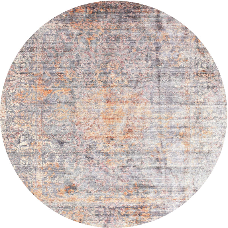 Tapis bleu/gris contemporain, Rond 4 pi
