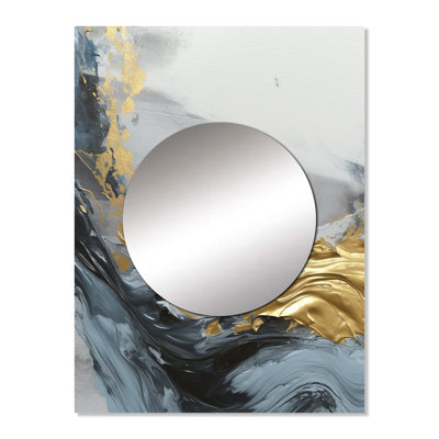 Uldine Grey And Gold Contemplative Abstraction - Marble Decorative Mirror, Gray Wall Mirror, Printed Metal Art