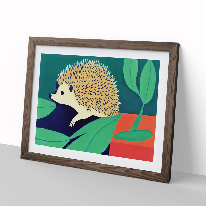 Cute Hedgehog - Framed Print, 46cm H x 64cm W x 2cm D, Walnut