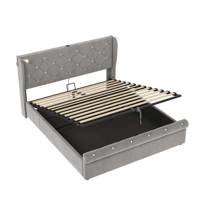 Upholstered Ottoman Storage Bed, Grey