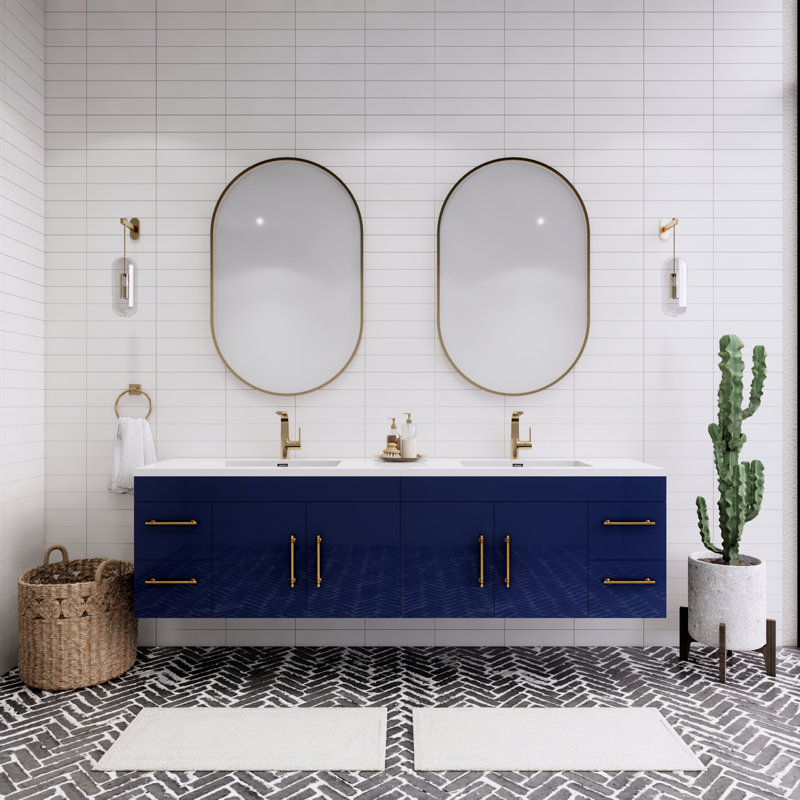 Ensemble de meuble-lavabo double 84 po Tihanna, Bleu nuit