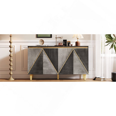60" Retro Buffet Cabinet With Storage, 4-Door Vintage Sideboard Cabinet With Dimensional Effect Doors And Adjustable Shelves For Dining Room, Kitchen, And Living Room