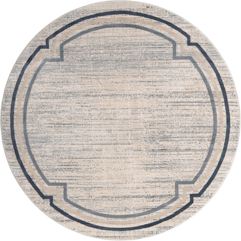 Tapis beige à rayures Vallelunga, Rond 7 pi