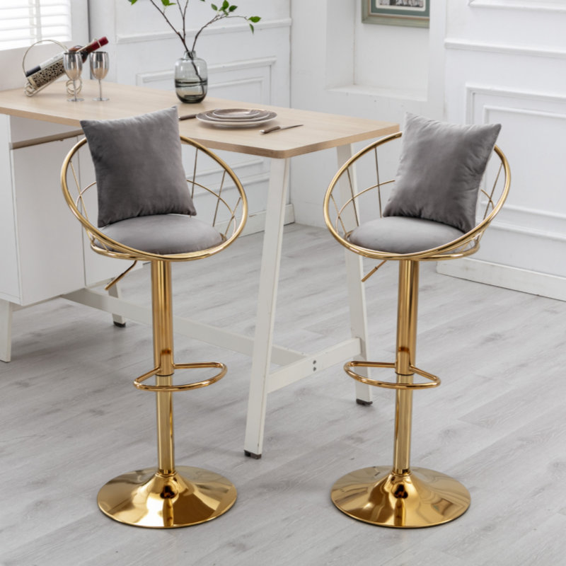 Elina Set of 2 bar Chair, 360 degree rotation, adjustable height, Gray