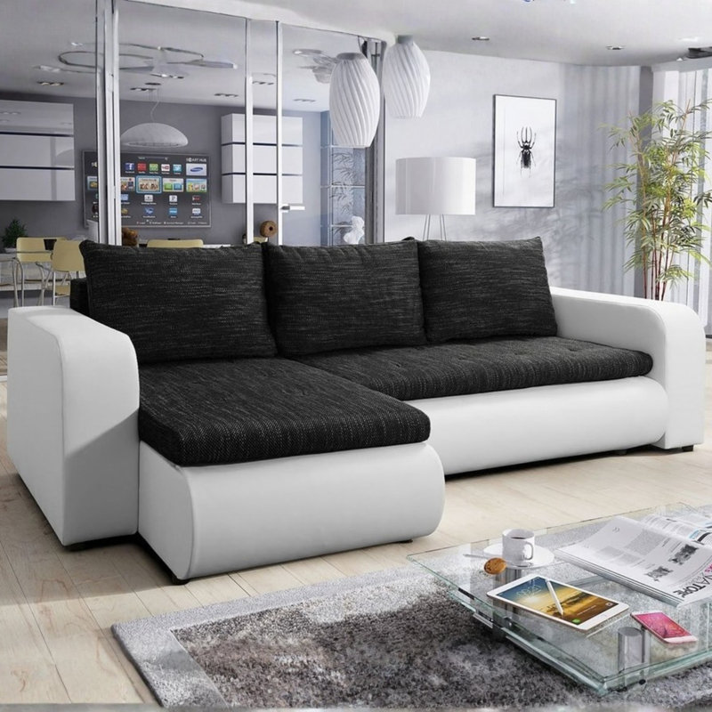  Brooklyn L-shape Corner Sofa Bed With Storage Unit White&black