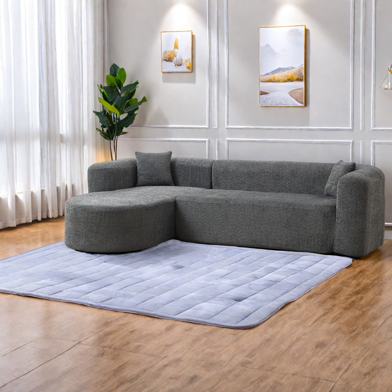 Canapés d'angle modernes à compression, méridienne gauche en chenille, canapé infonuagique pour la maison, Gris
