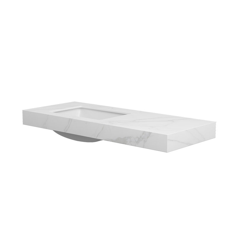 NYAH 48'' Sintered Stone with White Ceramic Undermount Basin, No Faucet, No Cabinet, Carrara White