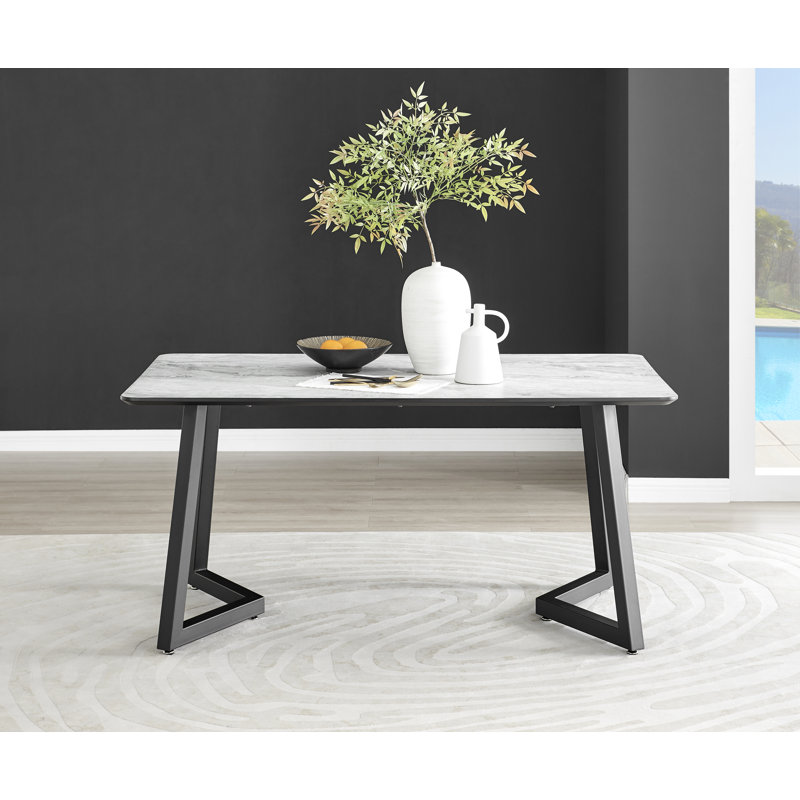 Sleek Industrial Design White & Grey Marble Effect Melamine Dining Table, H75 x L160 x W90cm