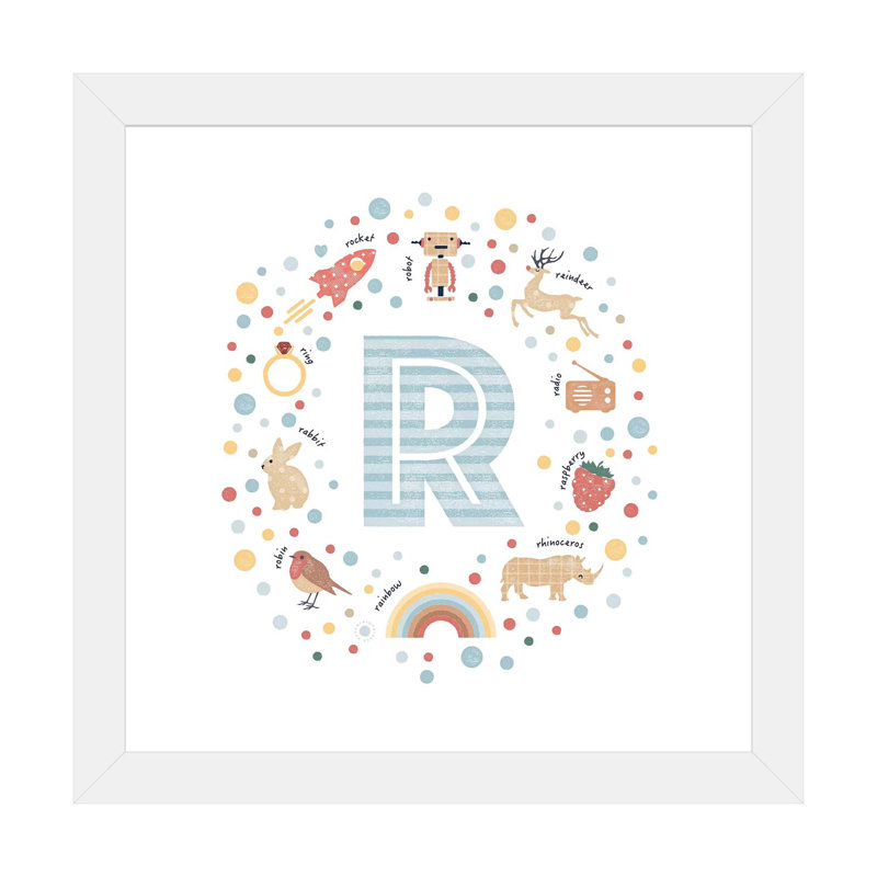 Lettre illustrée R bleue - impression, Papier encadré blanc, Blanc, H 16 po x l 16 po x p 1 po