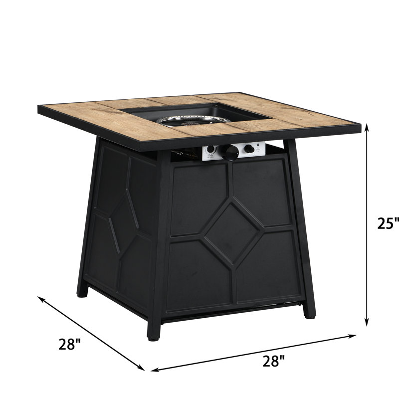 Table de foyer au gaz propane à allumage automatique 28 000 pouces avec couvercle imperméable, brun et fer, pour cadre extérieur, cadre en métal