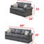 Gris anthracite 2 pièces - Style moderne avec coussin à dossier large Collection de salon Accoudoirs roulés lustrés et jupe inférieure
