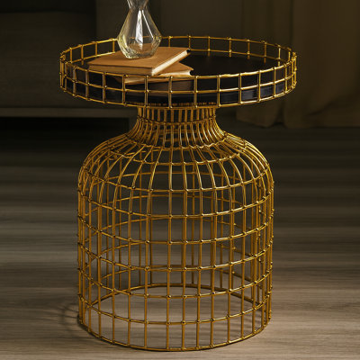 Side Table | Golden Round Bird Cage Design | 18.5x18.5x23"