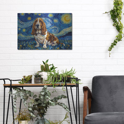  'Basset Hound Starry Night' by Rich Monet Metal Wall Art, 16" x 12"