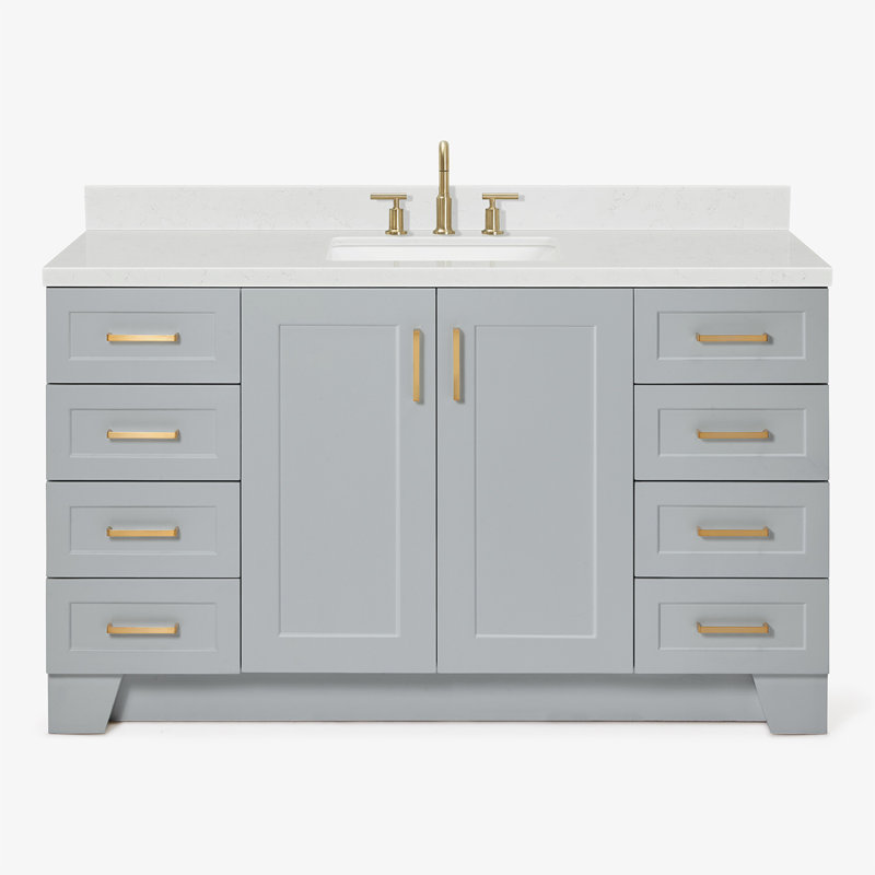 61 IN.  Single Bathroom Vanity, Gray, Rectangle, Carrara Quartz