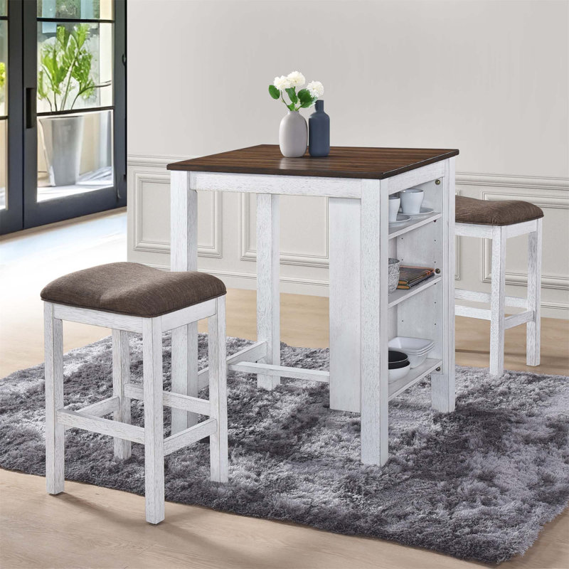 Ensemble de table de salle à manger compact 3 pièces avec rangement, parfait pour les petits espaces et un décor rustique moderne