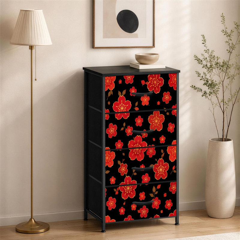 Commode à 4 tiroirs pour chambre à coucher sans couture petite fleur de cerisier rouge floral noir petite grande commode pour les organisateurs de placard avec commode