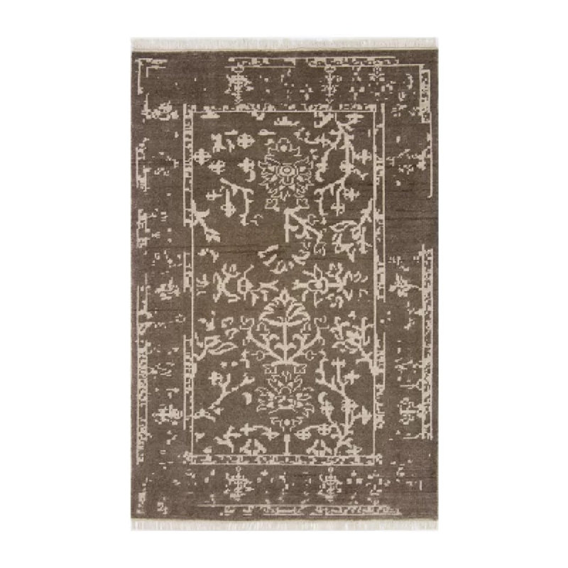 Tapis brun en laine noué à la main Maison 55 Belleville, Rectangle de 5 pi x 8 pi