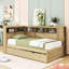 Lit de jour simple en bois avec couchette simple, tablettes de rangement et chargement USB-1444710450