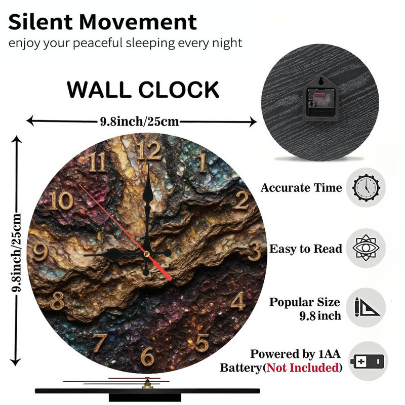 Chiffres sur horloge minérale texturée