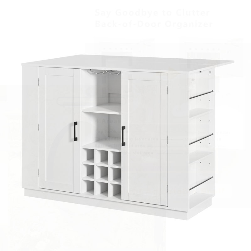 Versatile Kitchen Island With Drop Leaf, Power Outlet, Wine Bar, And Storage For Modern Kitchens, White