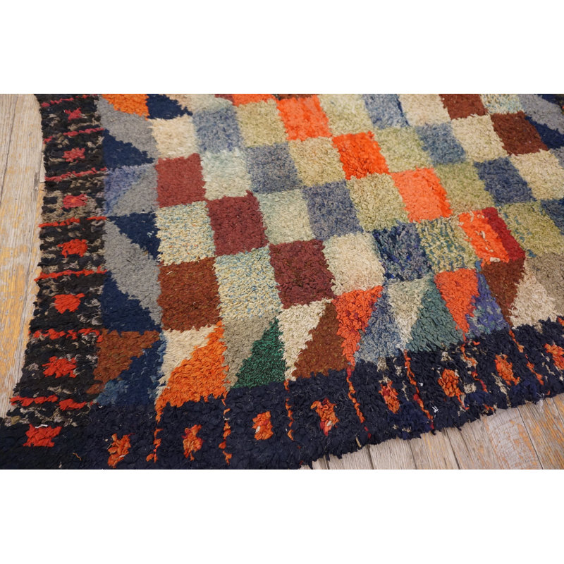 American Hooked Multicolor Antique 1890s Wool Small Scatter Size Rug