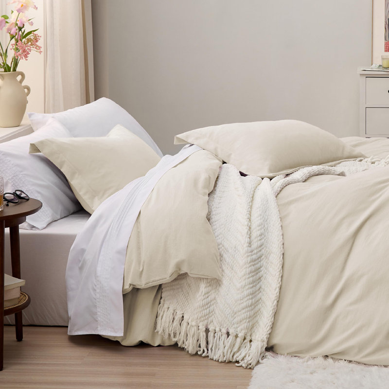 Bedsure Duvet Cover Only-Prewashed Extra Soft All Season Bedding,with Zipper Closure, Linen, Comforter Not Included, Oat Milk