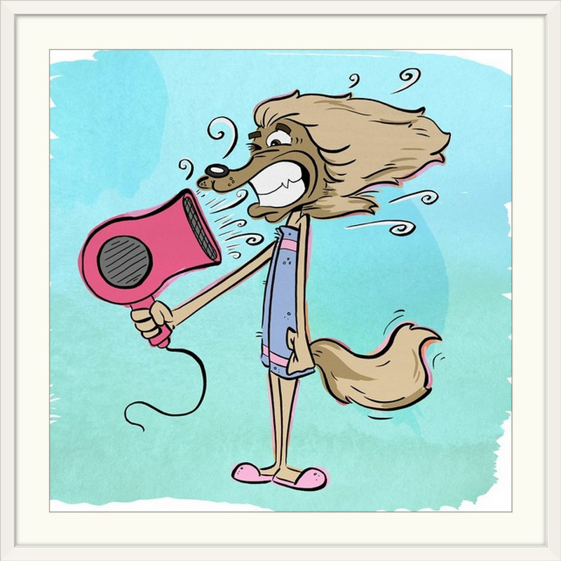 « cheveu do dog-bathtime copains », impression, H 20" x l 20" x P 1", Cadre blanc