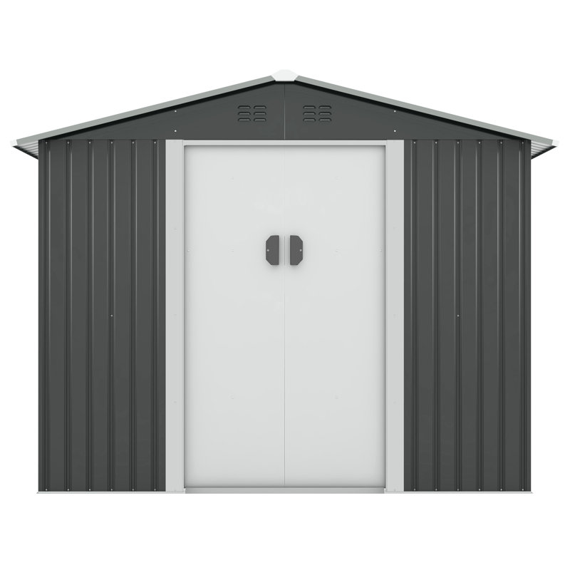 Gray 8' x 8' Metal Outdoor Storage Shed with Lockable Doors