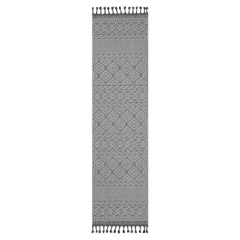 2X8 Grey / White / Geometric Indoor / Outdoor Runner Rug, Runner 2'2" x 8'