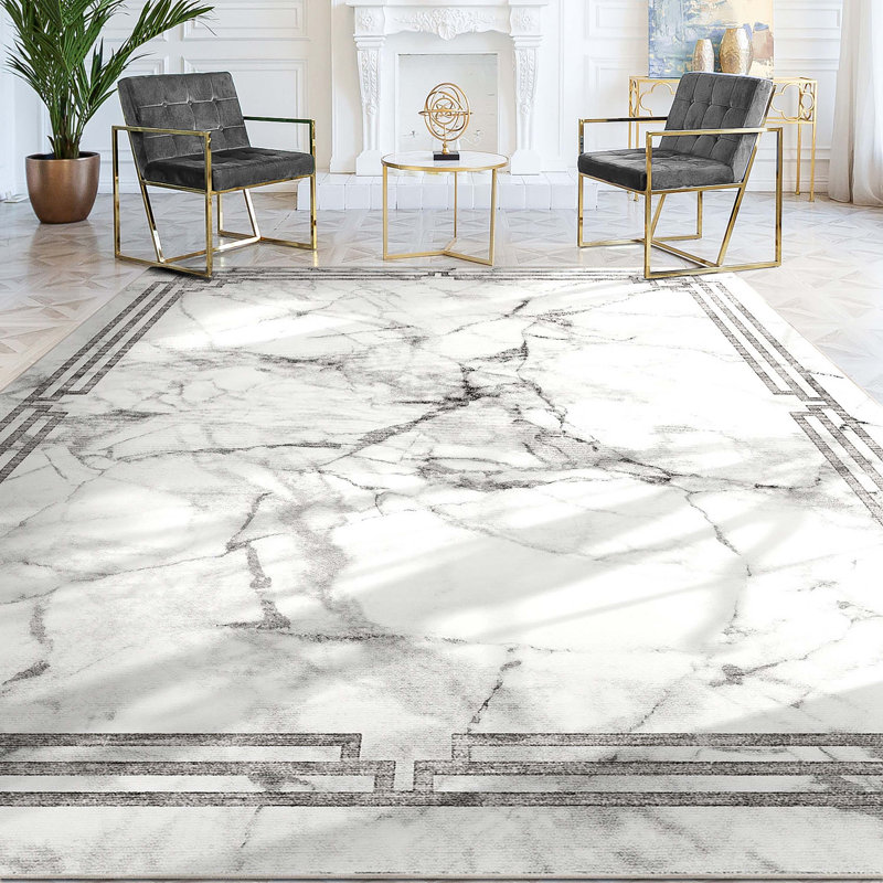 Gerde Marble Gray Abstract Pattern Flat-Pile Rug, Rectangle 7'10" x 9'10"