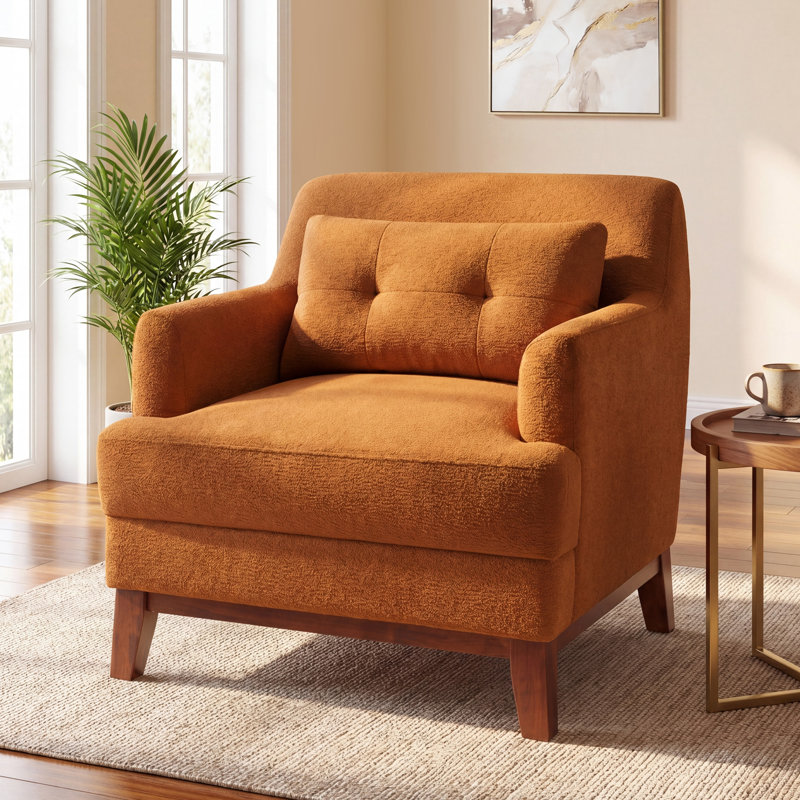 31'' Wide Upholstered Armchair With Pillow, Curry
