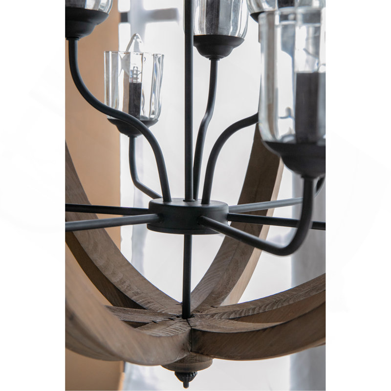 9- Light Globe Chandelier, Wood Chandelier Hanging Light Fixture With Adjustable Chain For Kitchen Dining Room Foyer Entryway, Bulb Not Included