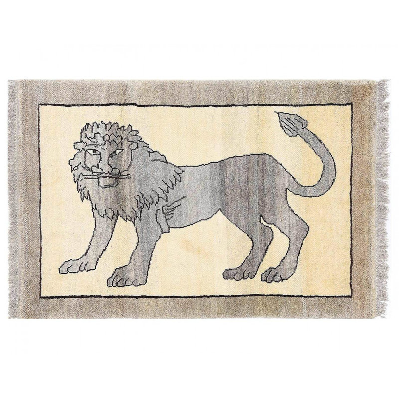 Handmade Persian Gabbeh Pictorial Lion Accent 2'8"X 4'3"