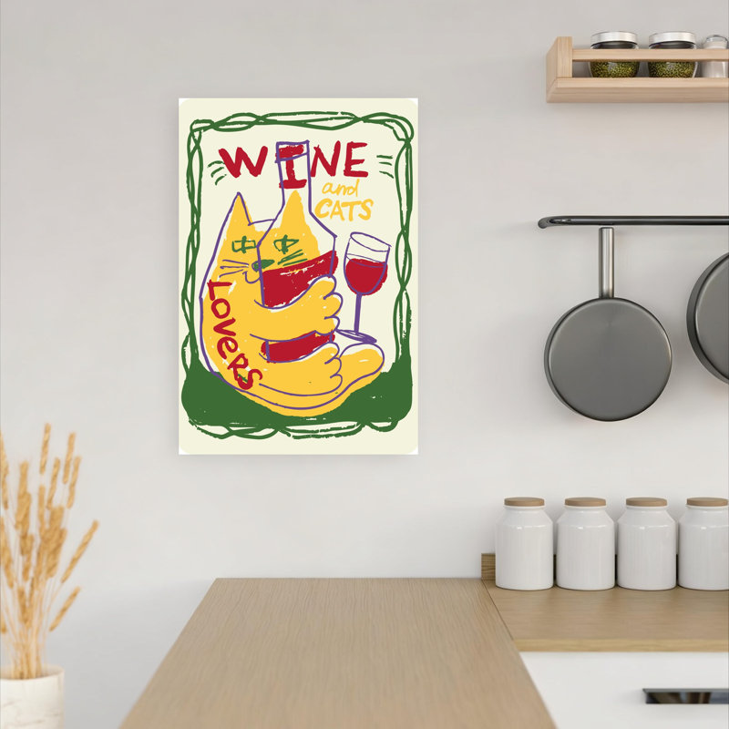 «Wine Cat Lovers», art mural moderne et ludique, 18" H x 12" W
