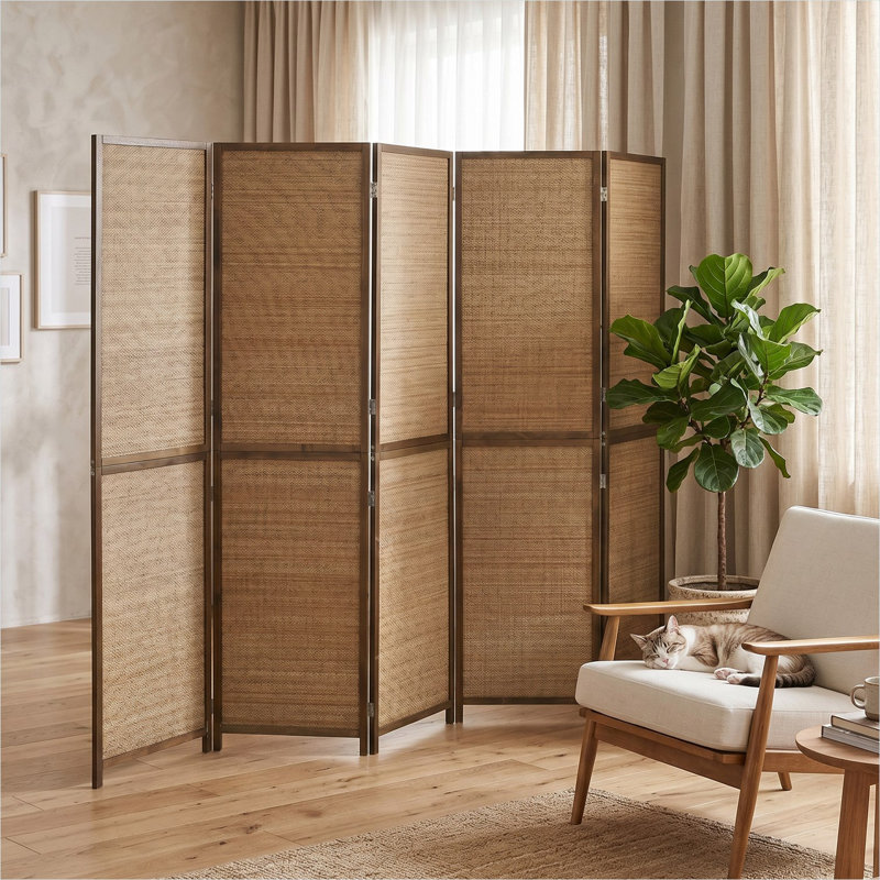 Peintures brunes et art mural avec rangement, conception pliante pour le salon, 6 pi, bambou et bois de pin