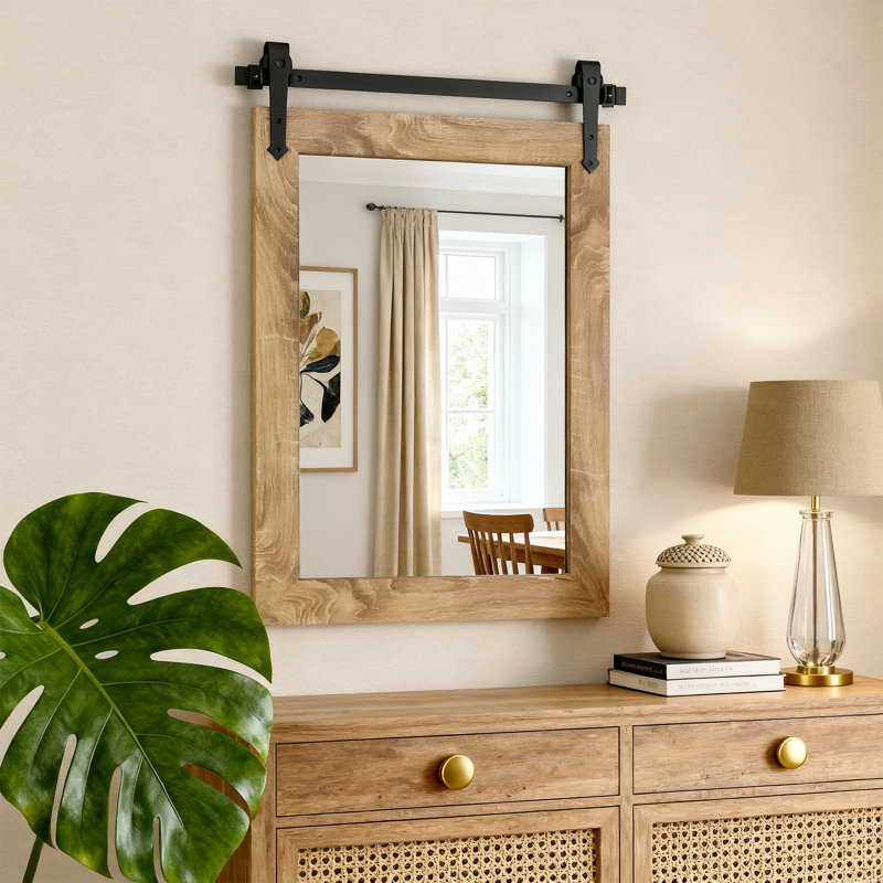 Miroir décoratif de salle de bain en bois massif Rustic Farmhouse, Bois naturel, 31,3 po x 21,8 po
