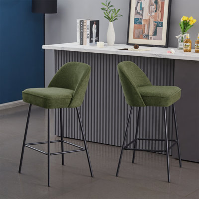Nat Modern Fabric Upholstered Bar Stools with Spring and Footrest