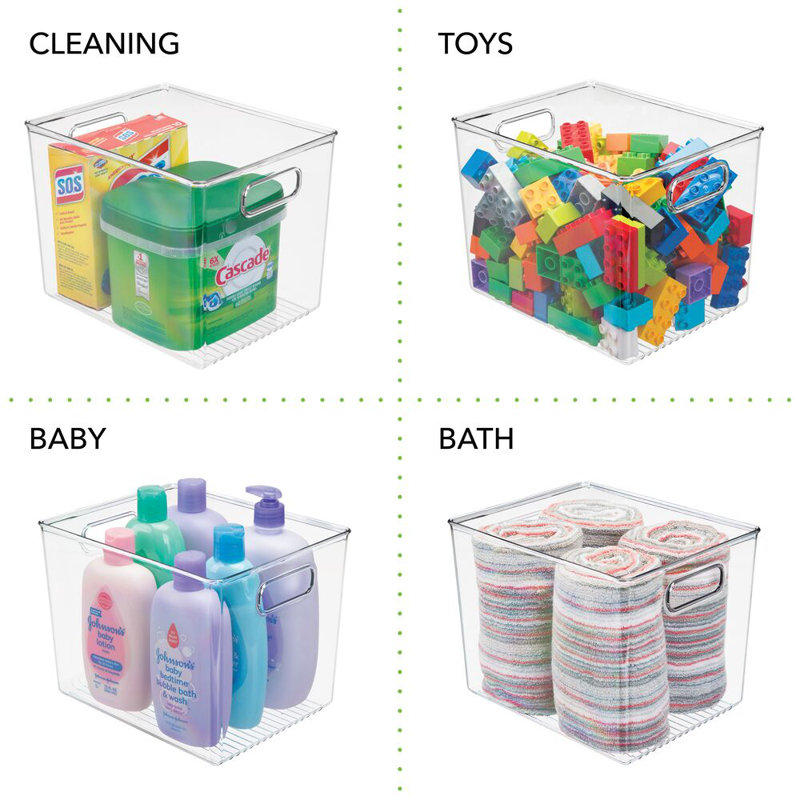 Rebrilliant Plastic Storage Bin With Handles For Office, 10" Long, 4 Pack - Clear