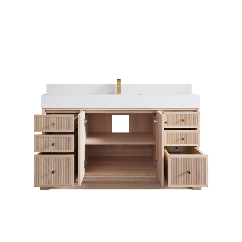 60'' Single Bathroom Vanity with Quartz Top, White