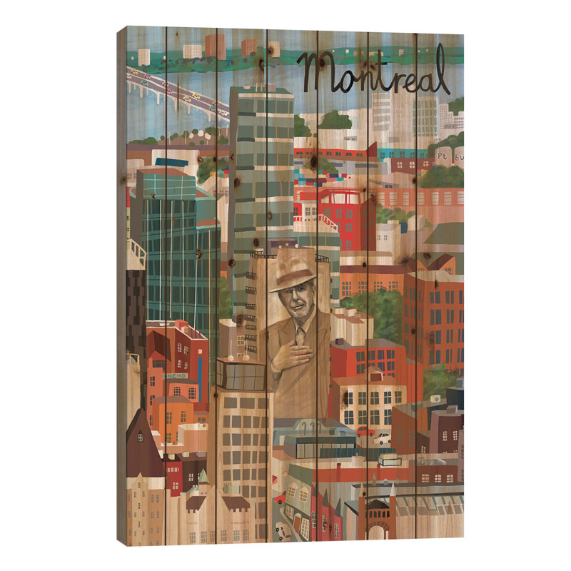 Vue d'en haut Montréal - impression sur bois sans cadre, H 40 po x l 26 po x P 1,5 po
