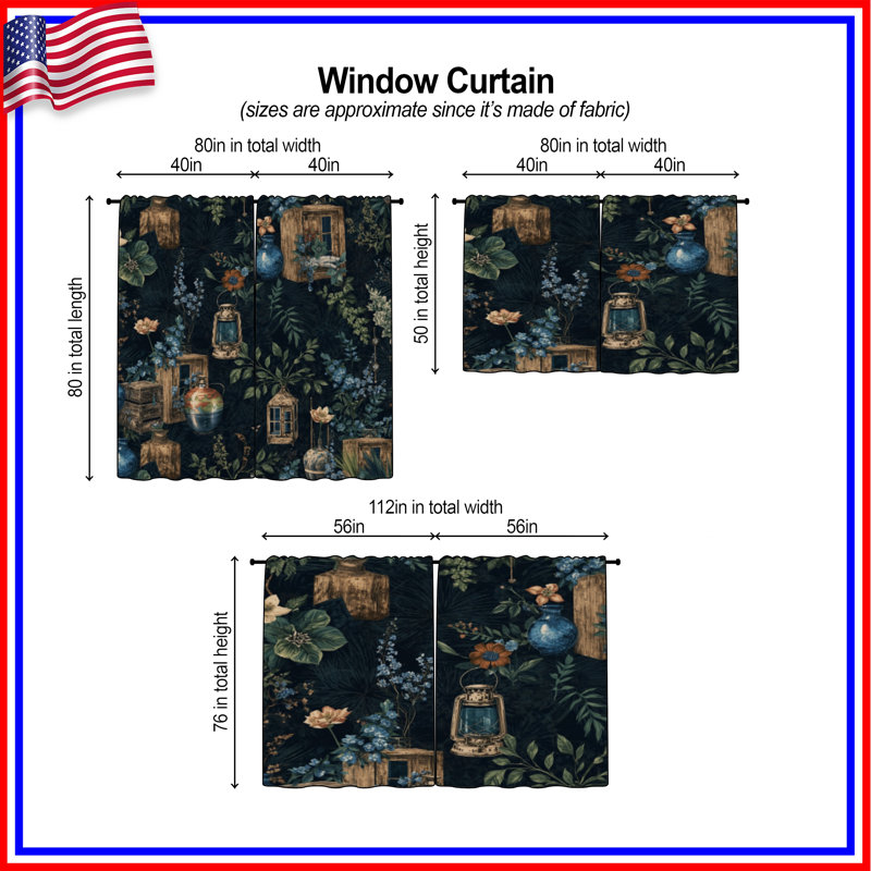 Lanternes de fenêtre rétro avec lanternes à motif floral diaphane et obscurcissant - 2 panneaux, 40 po x 61 po - 2 panneaux
