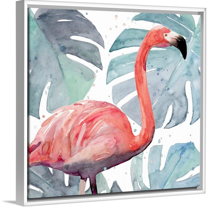 «Flamingo Splash I», art mural sur toile, H 14 po x l 14 po, Toile avec cadre blanc