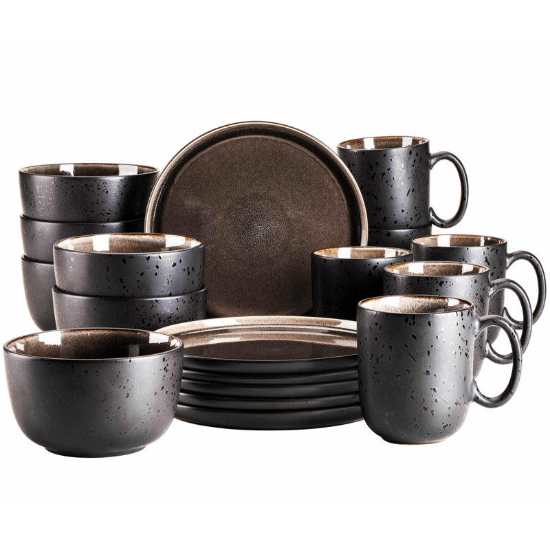 Piece Ceramic Dinnerware Set - Service for 6, Gray/Black